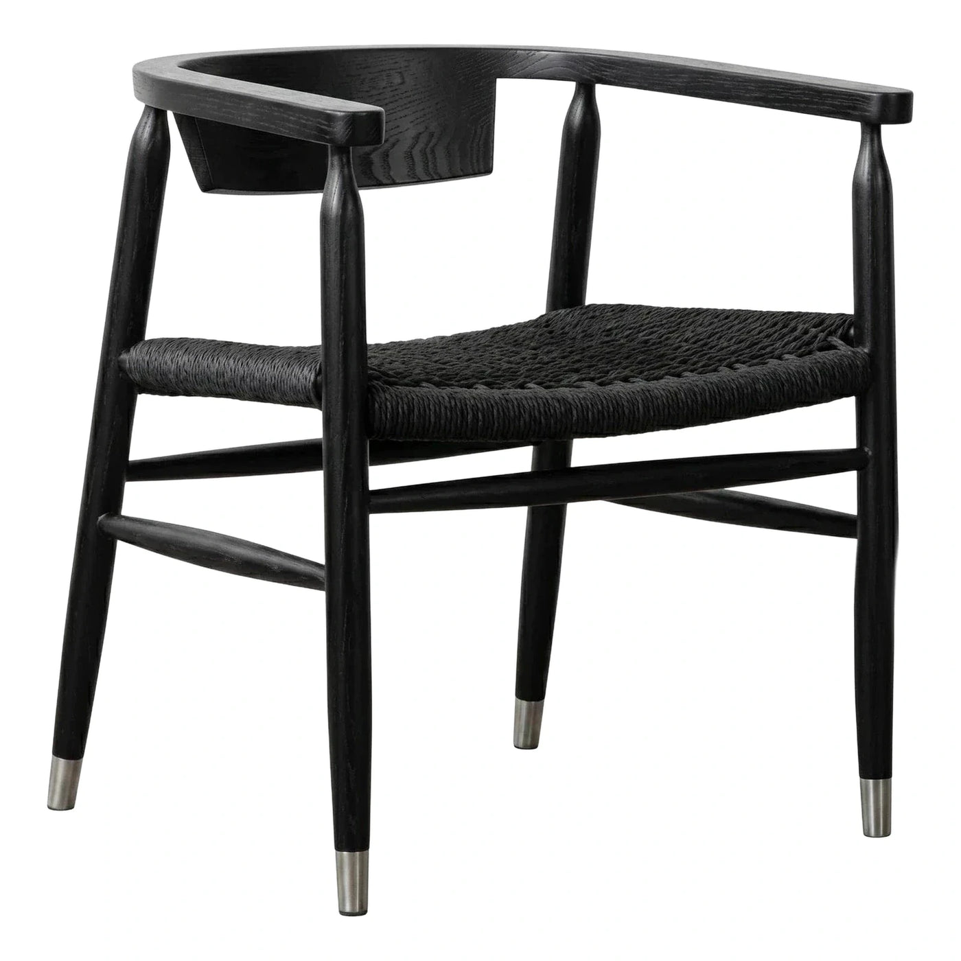 Black Wood Armchair with Woven Cord Seat