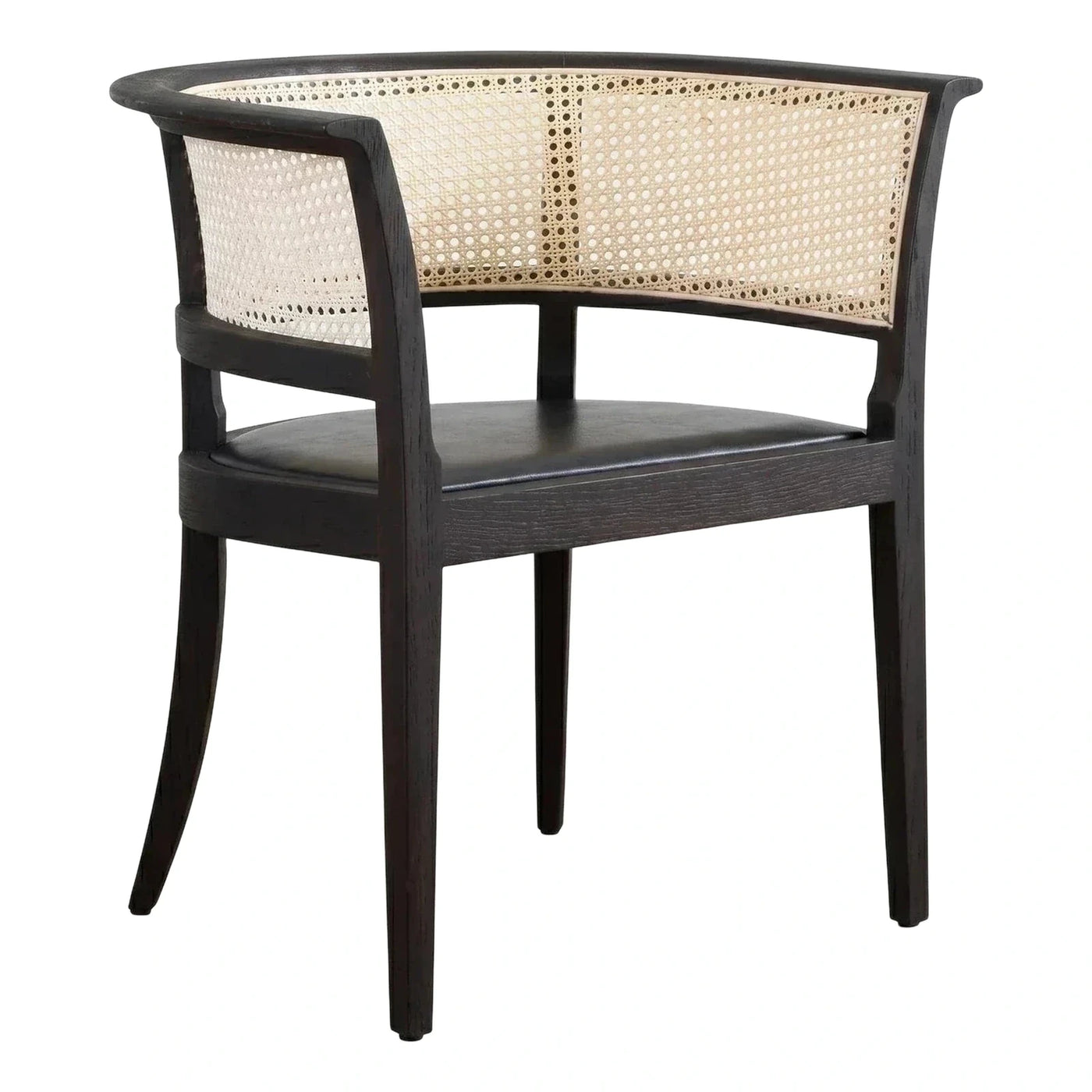 Dark Wood Cane Back Dining Chair with Leather Seat