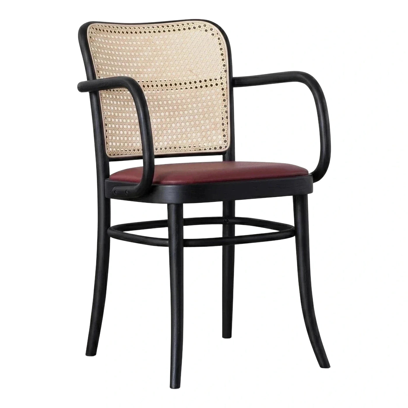 Black Bentwood Armchair with Cane Back and Red Seat