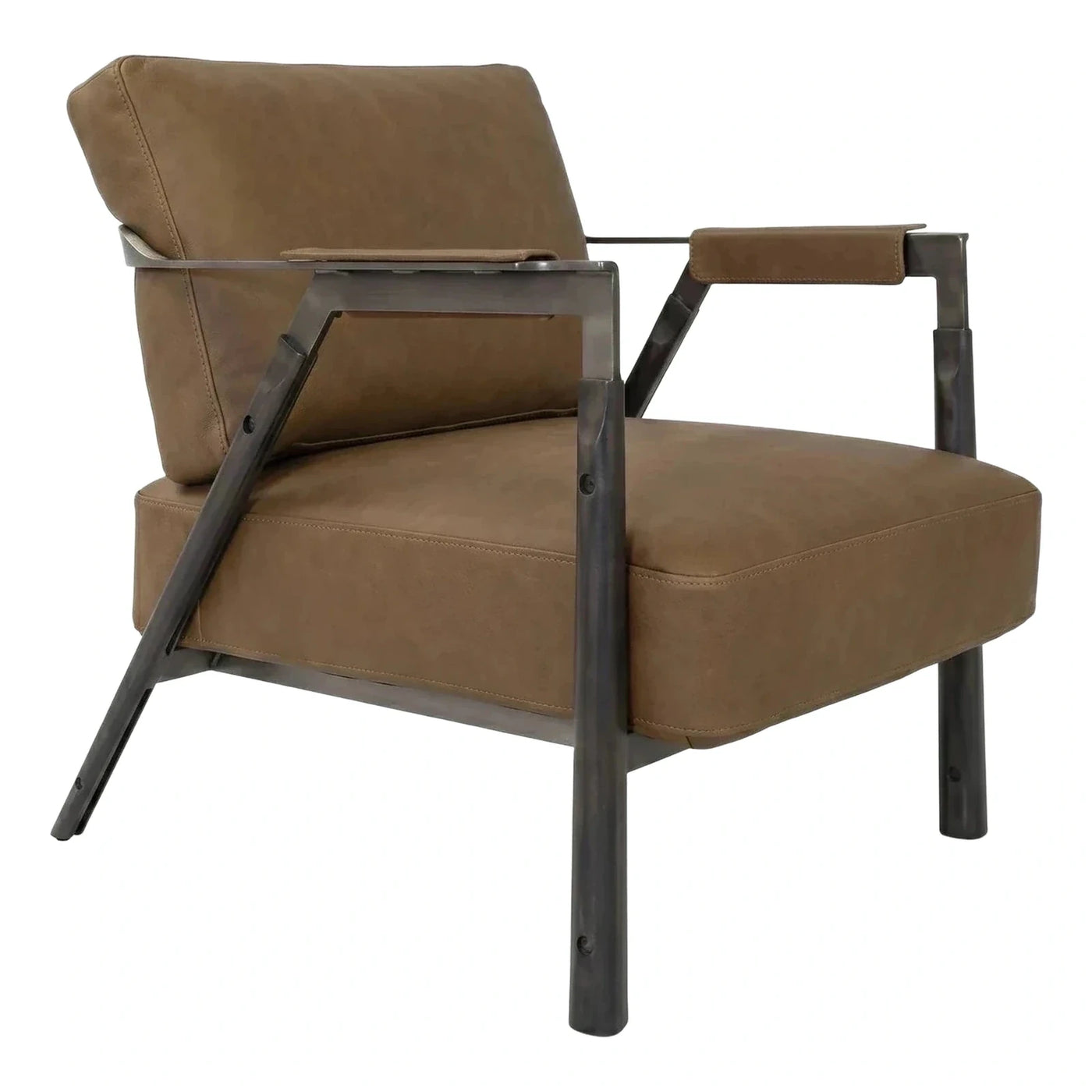 Modern Brown Leather Lounge Chair with Dark Metal Frame