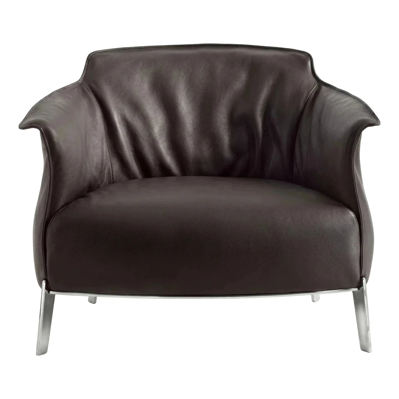 Modern Dark Brown Leather Armchair with Chrome Base