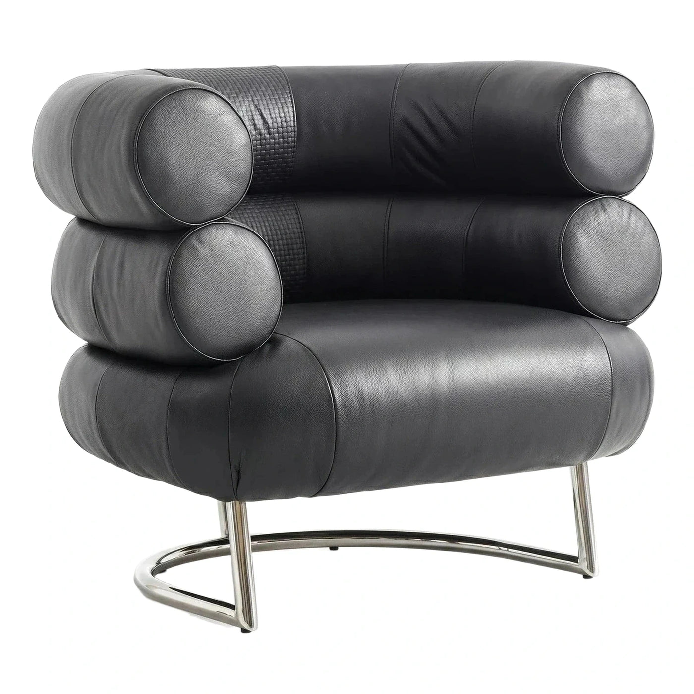 Modern Black Leather Tubular Armchair with Chrome Base
