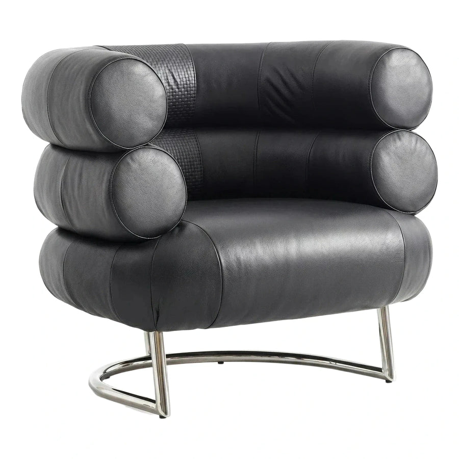 Modern Black Leather Tubular Armchair with Chrome Base