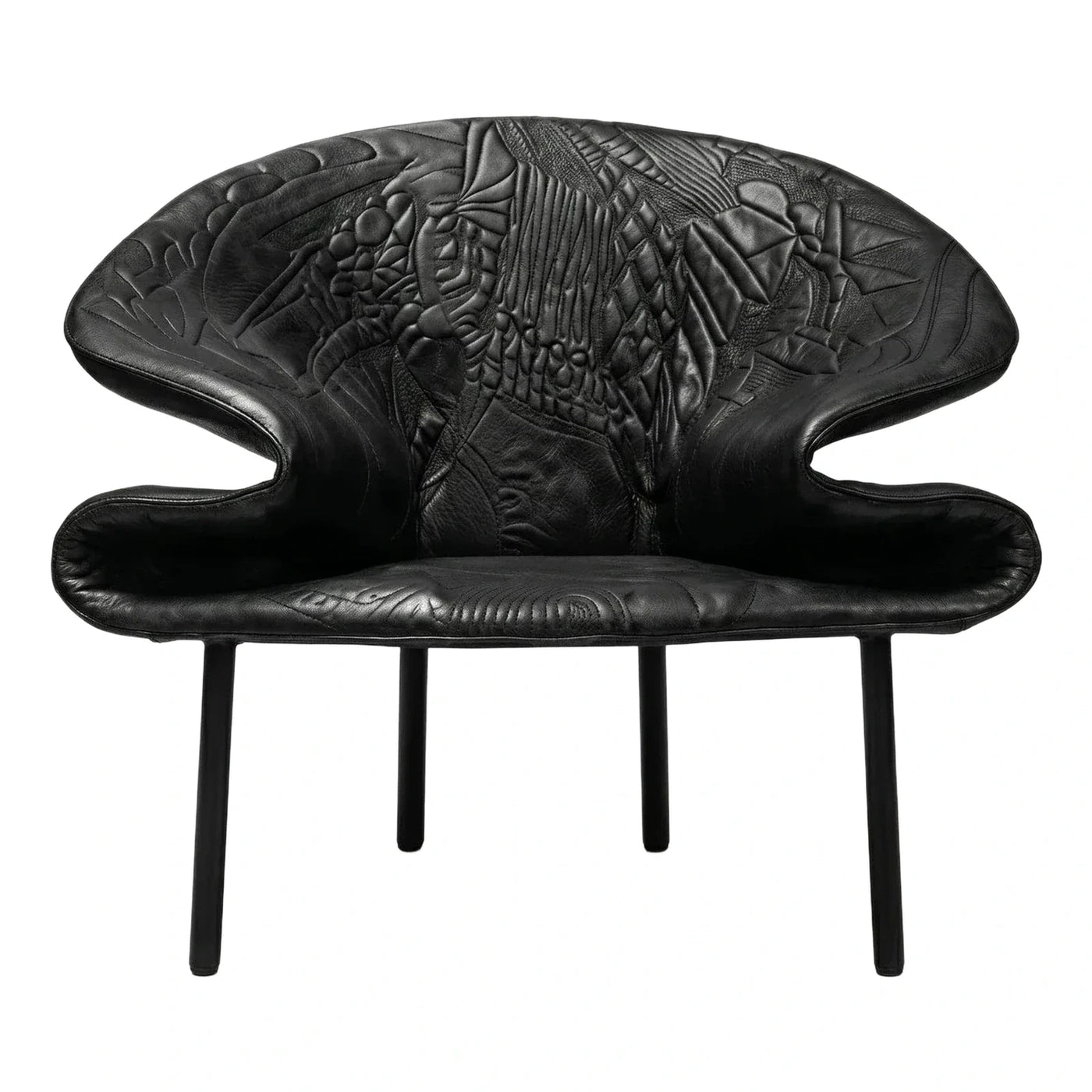 Black Embossed Leather Lounge Chair with Tapered Legs