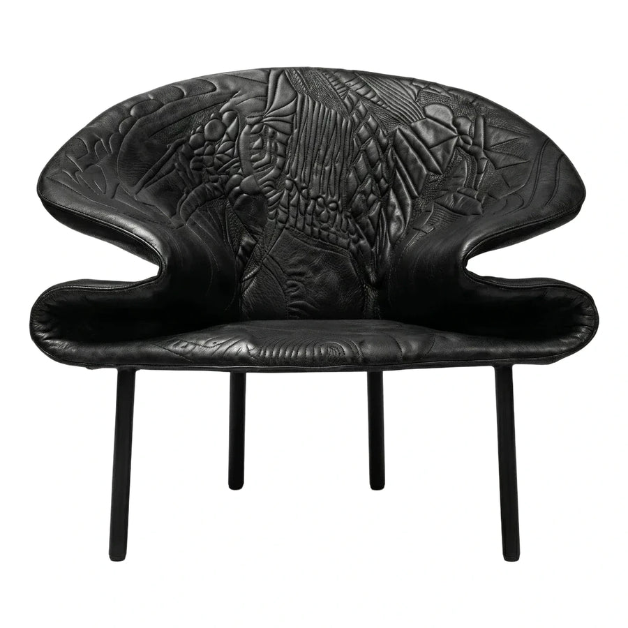 Black Embossed Leather Lounge Chair with Tapered Legs