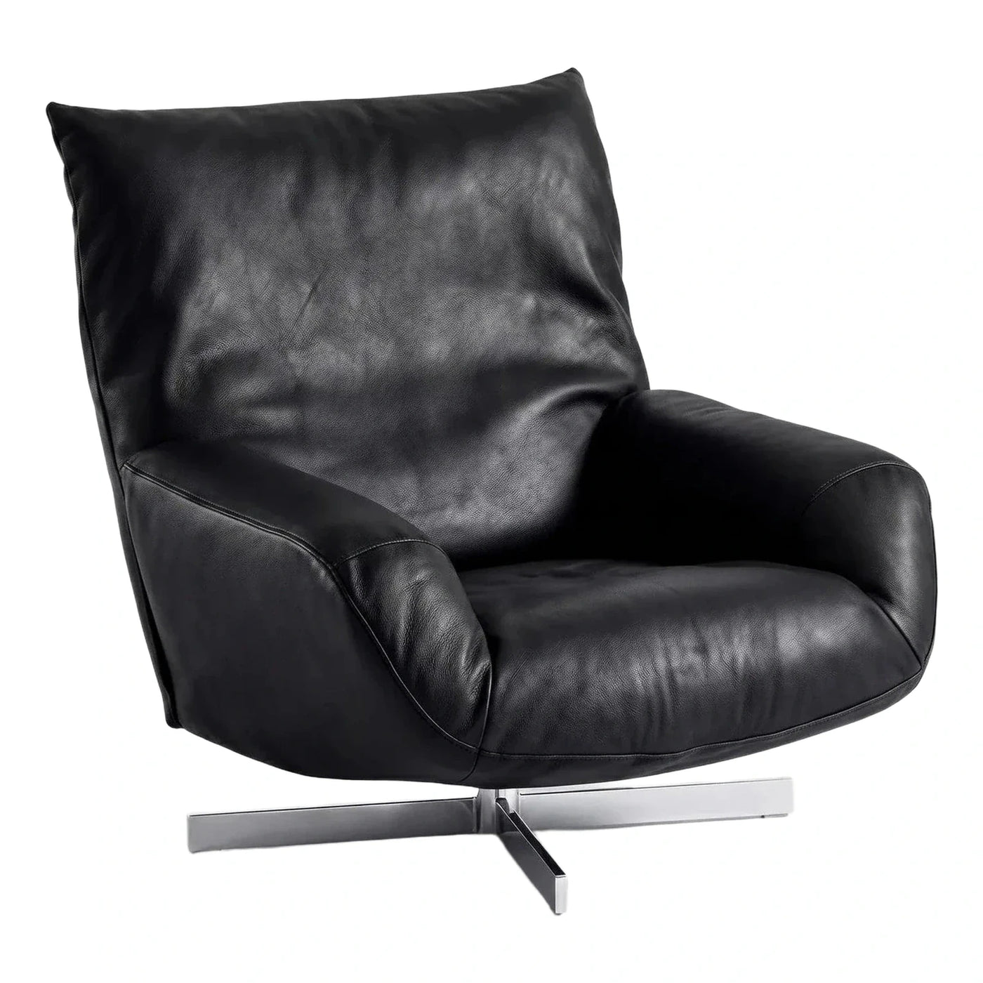 Modern Black Leather Swivel Lounge Chair