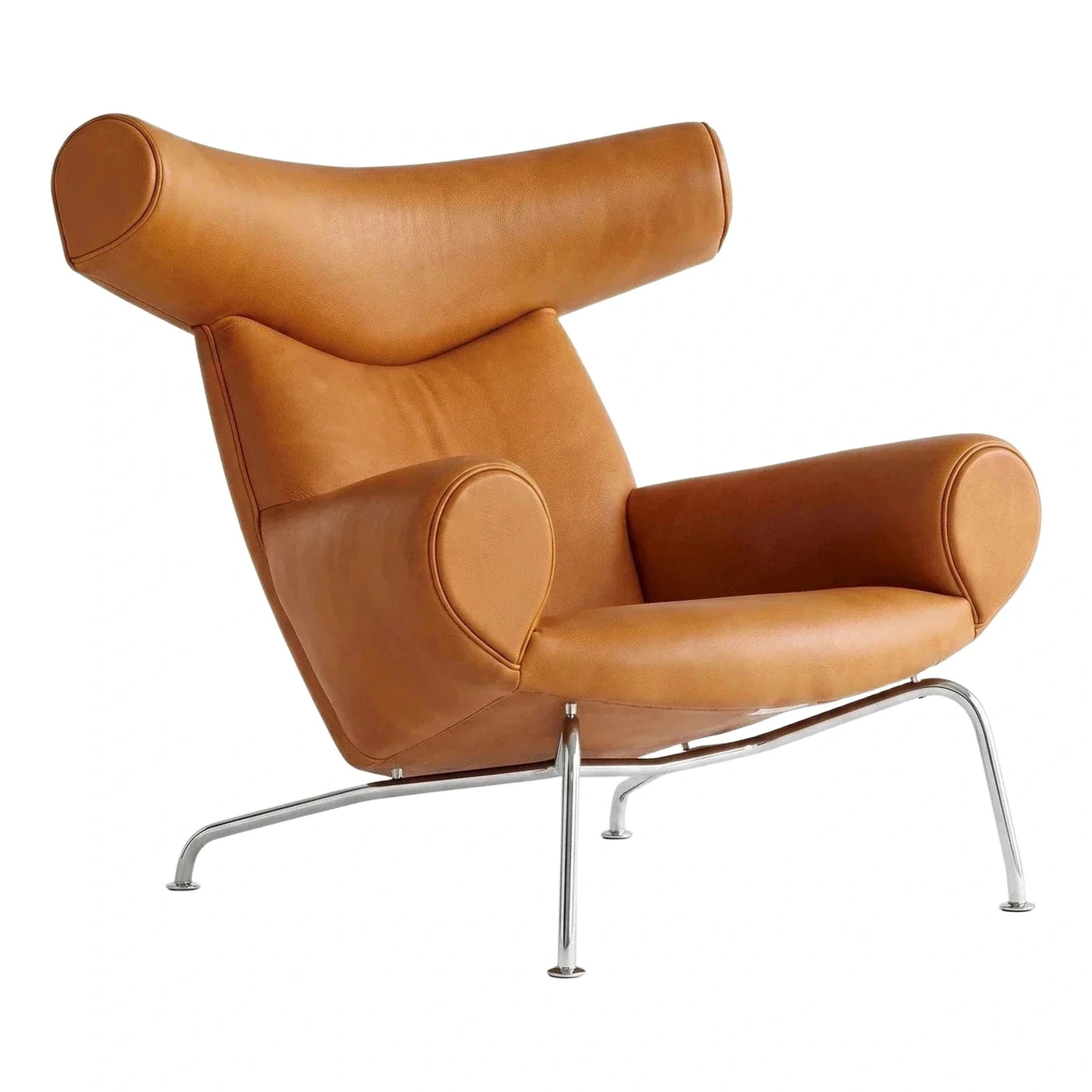 Modern Tan Leather Lounge Chair with Chrome Base