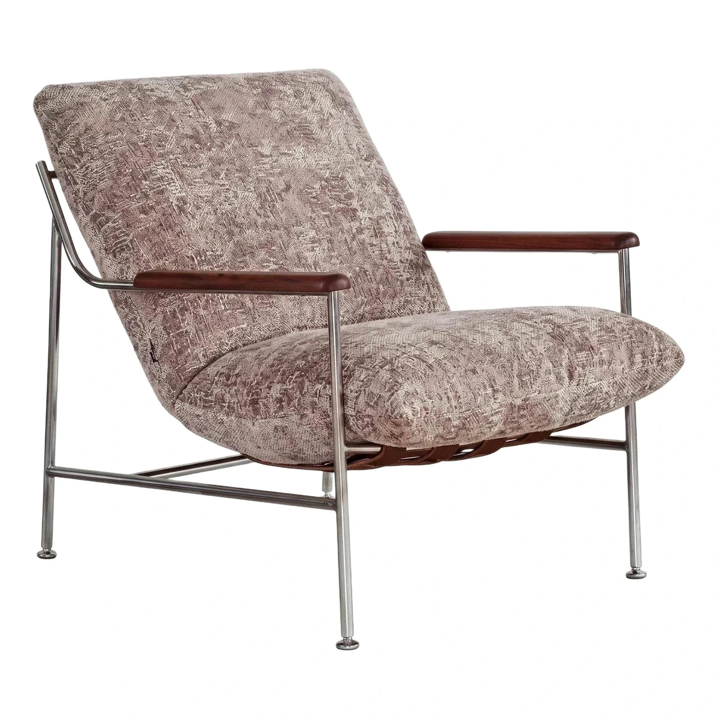 Modern Lounge Chair with Chrome Frame and Wood Arms