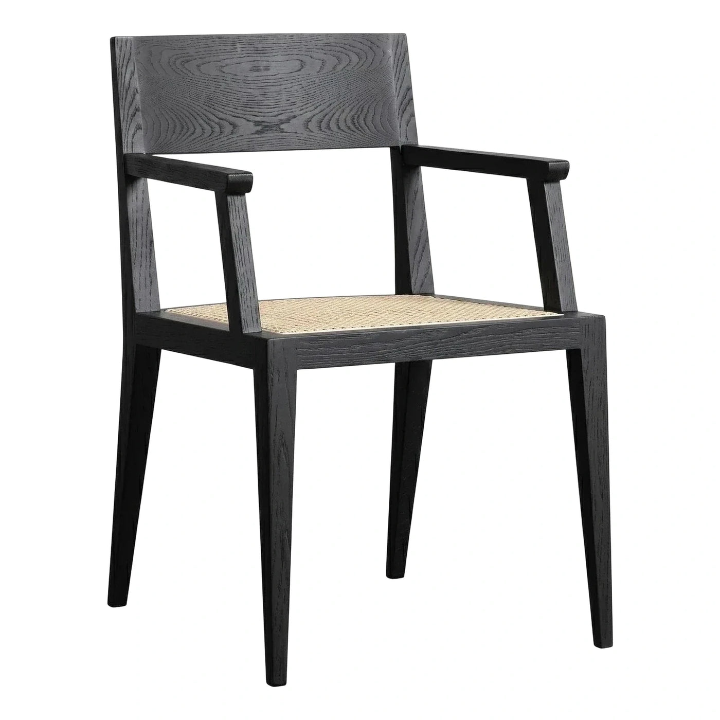 Modern Black Wood Armchair with Cane Seat