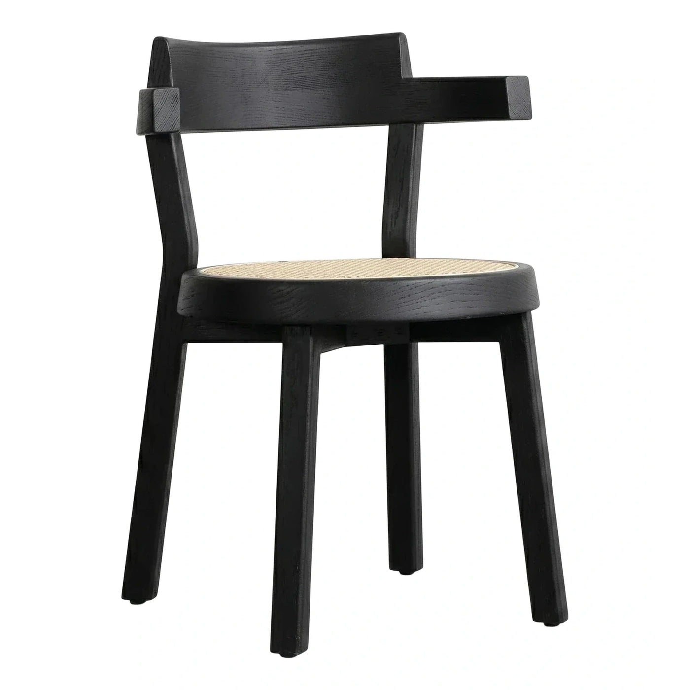 Modern Black Wood Dining Chair with Cane Seat