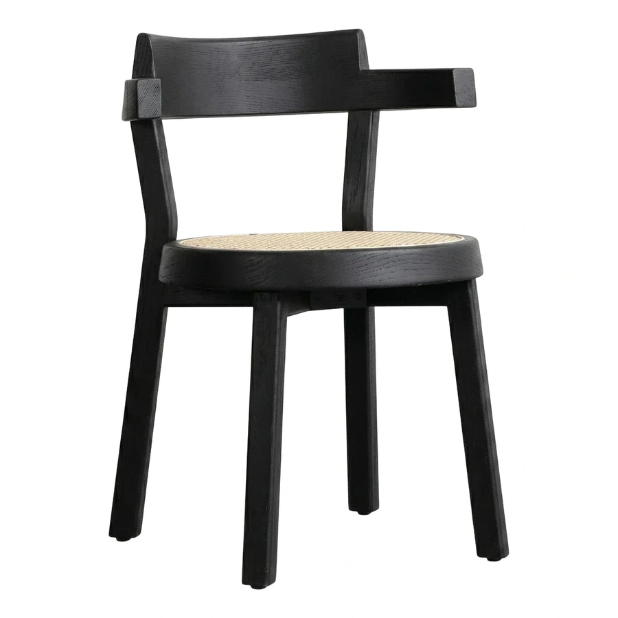 Modern Black Wood Dining Chair with Cane Seat