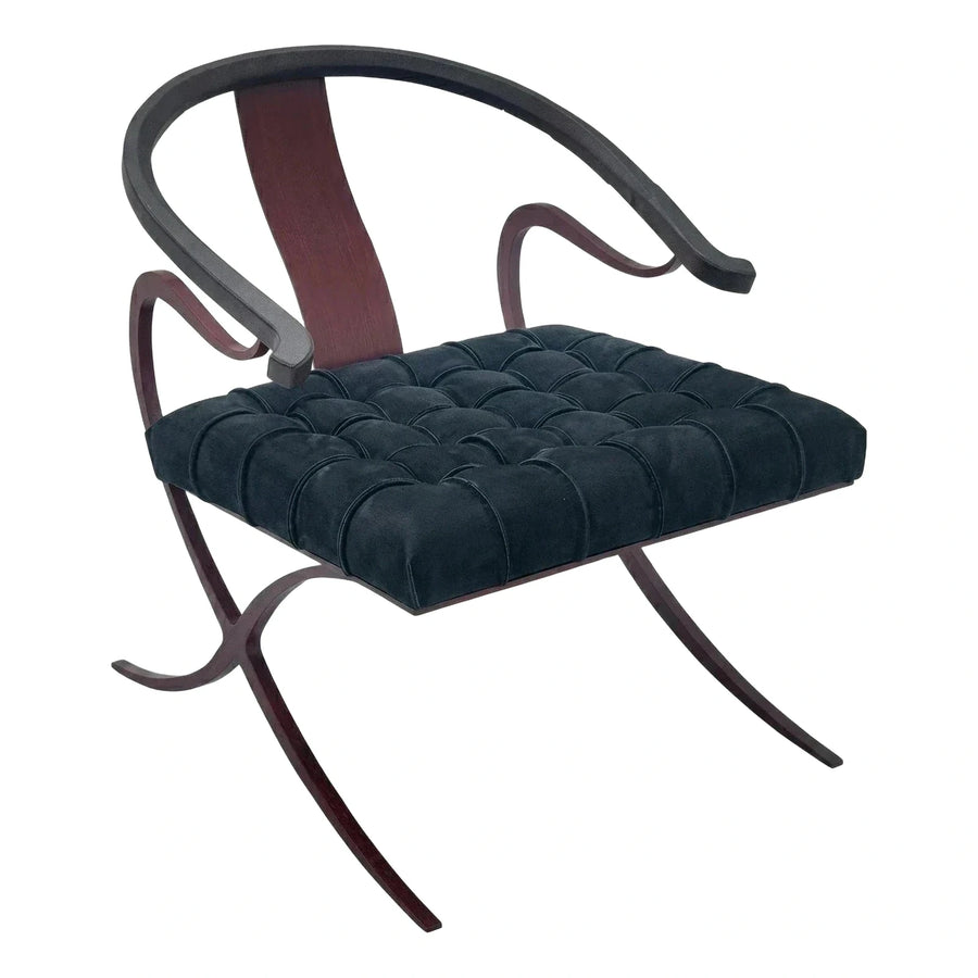 Curved Dark Wood Frame Tufted Velvet Lounge Chair