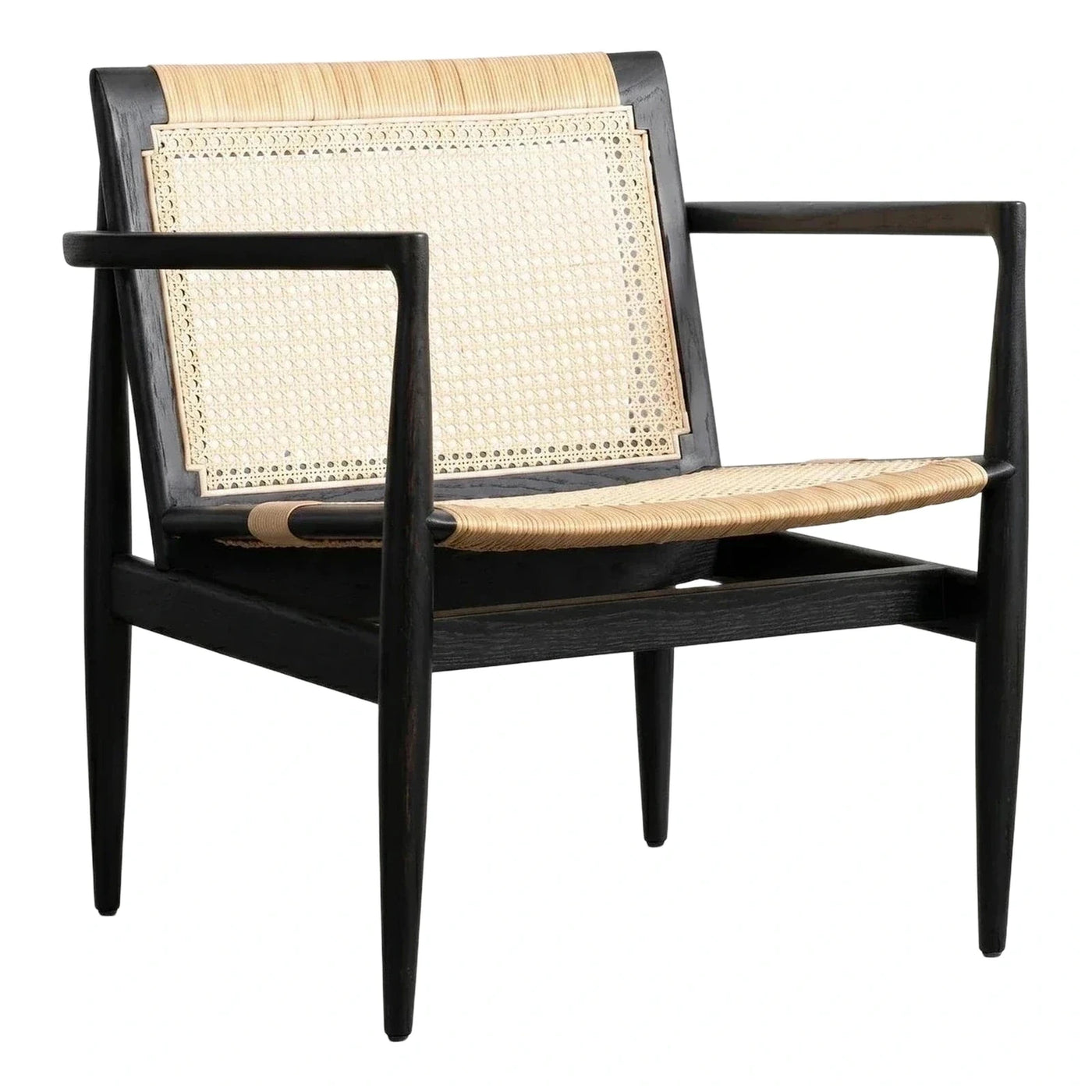 Black Wood Frame Cane Webbing Lounge Chair