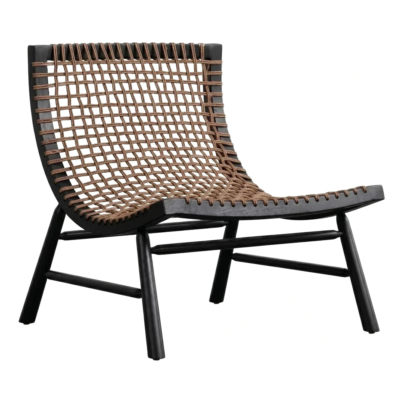 Modern Black Wood Woven Rope Lounge Chair