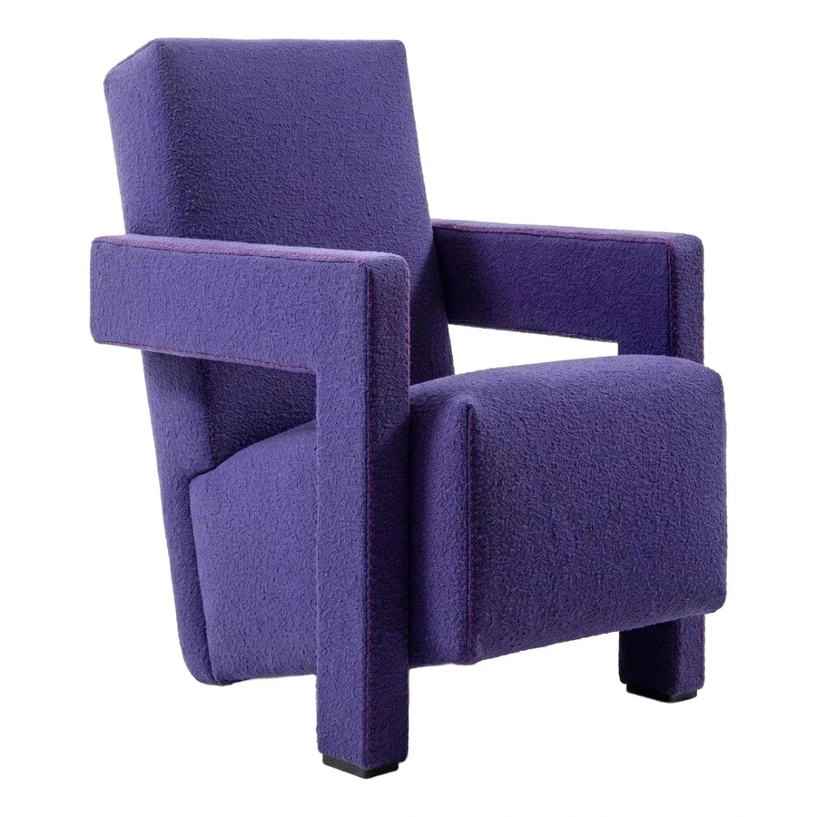 Modern Purple Boucle Armchair with Geometric Block Design