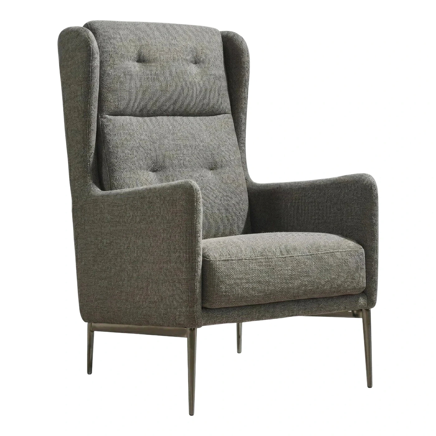 Grey Tufted High Back Lounge Chair with Metal Legs