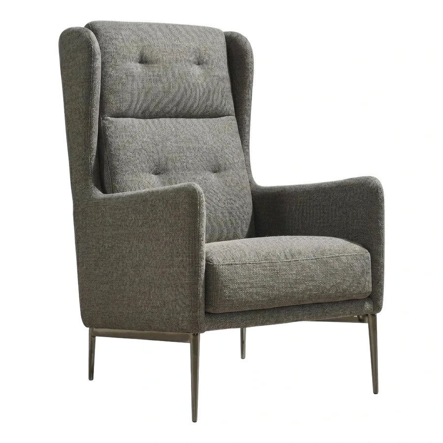 Grey Tufted High Back Lounge Chair with Metal Legs