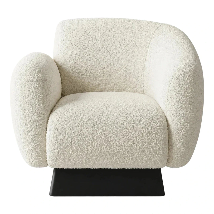 Cream Bouclé Armchair with Black Rectangular Base