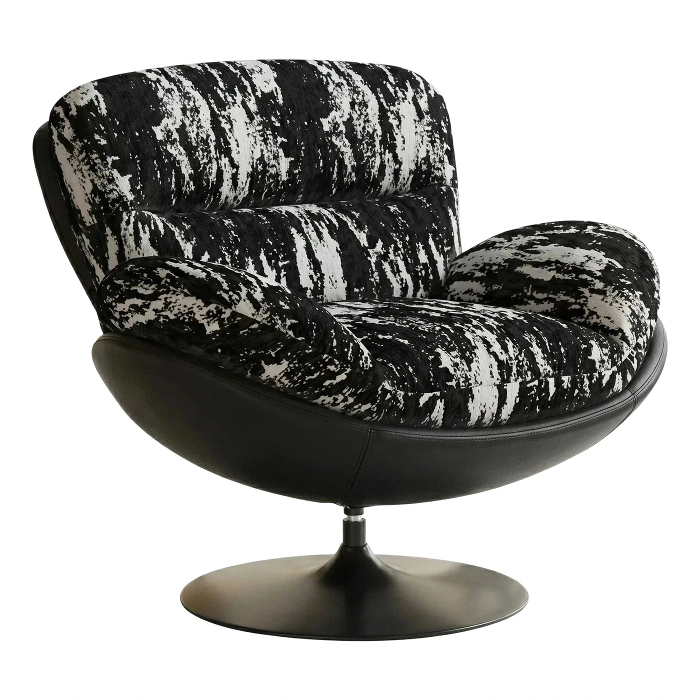 Modern Black and White Patterned Swivel Lounge Chair
