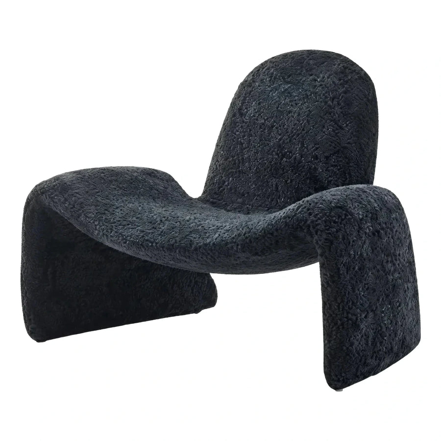 Black Boucle Sculptural Curved Lounge Chair