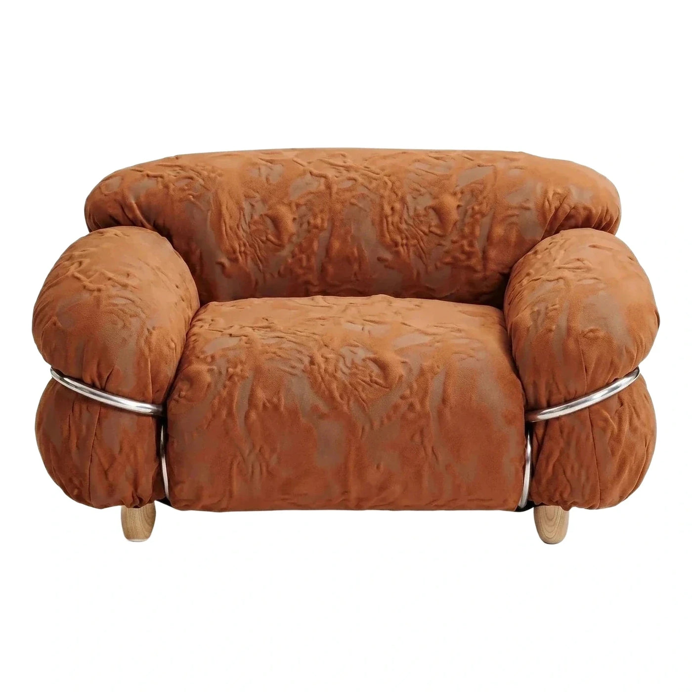 Rust Textured Velvet Armchair with Chrome Ring Detail