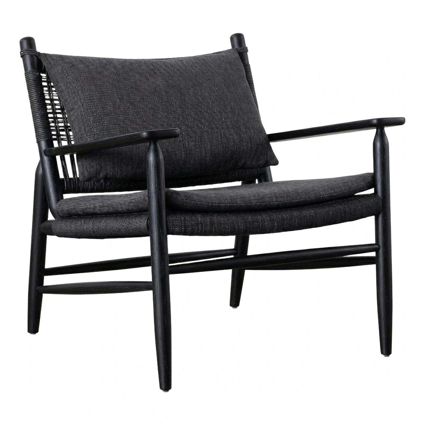 Black Wood Frame Lounge Chair with Woven Back