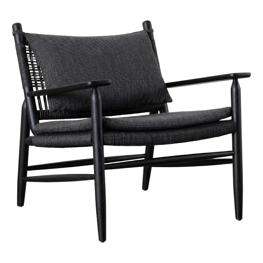 Black Wood Frame Lounge Chair with Woven Back