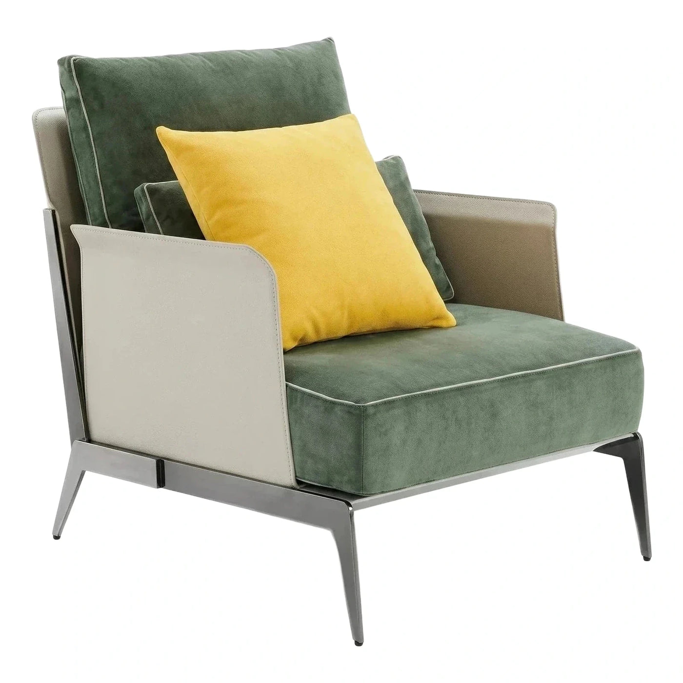 Modern Green Velvet Armchair with Chrome Base