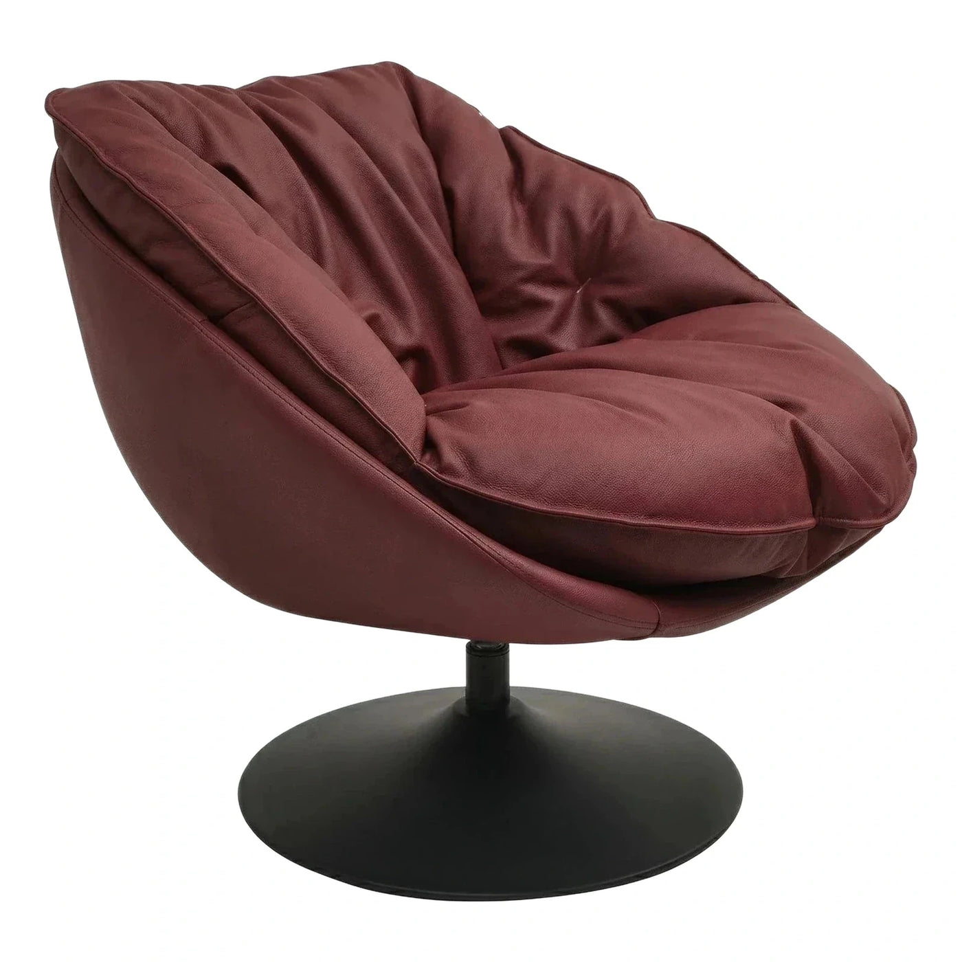 Modern Deep Red Leather Swivel Lounge Chair