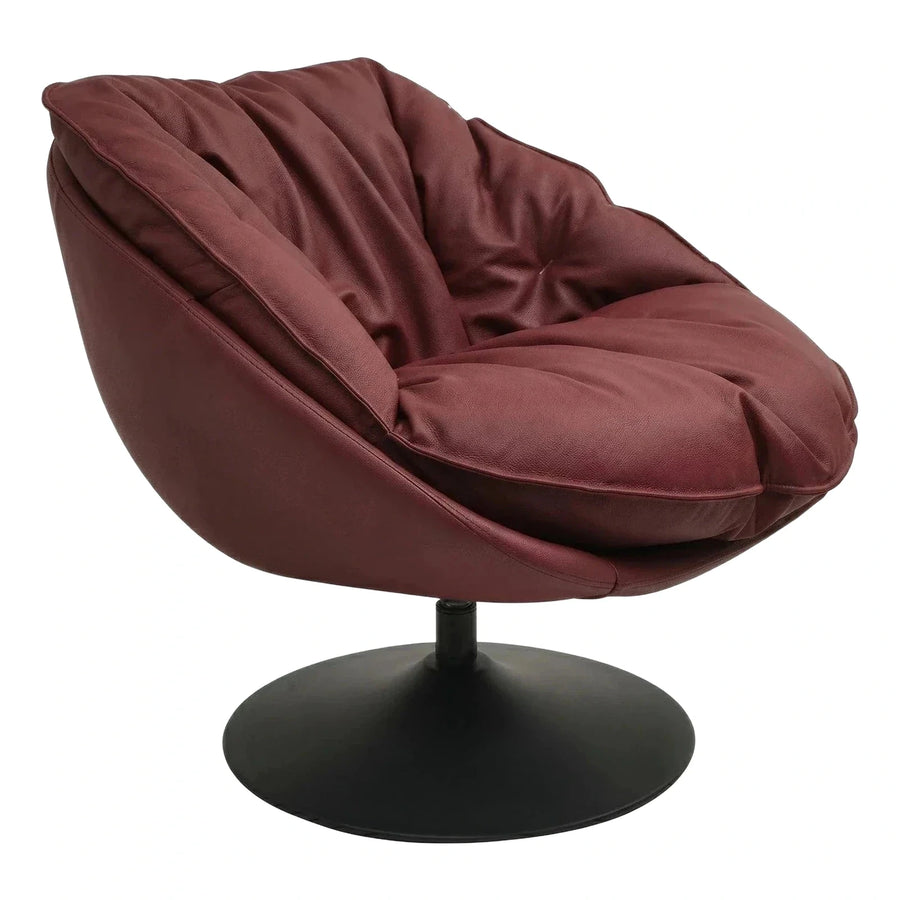 Modern Deep Red Leather Swivel Lounge Chair