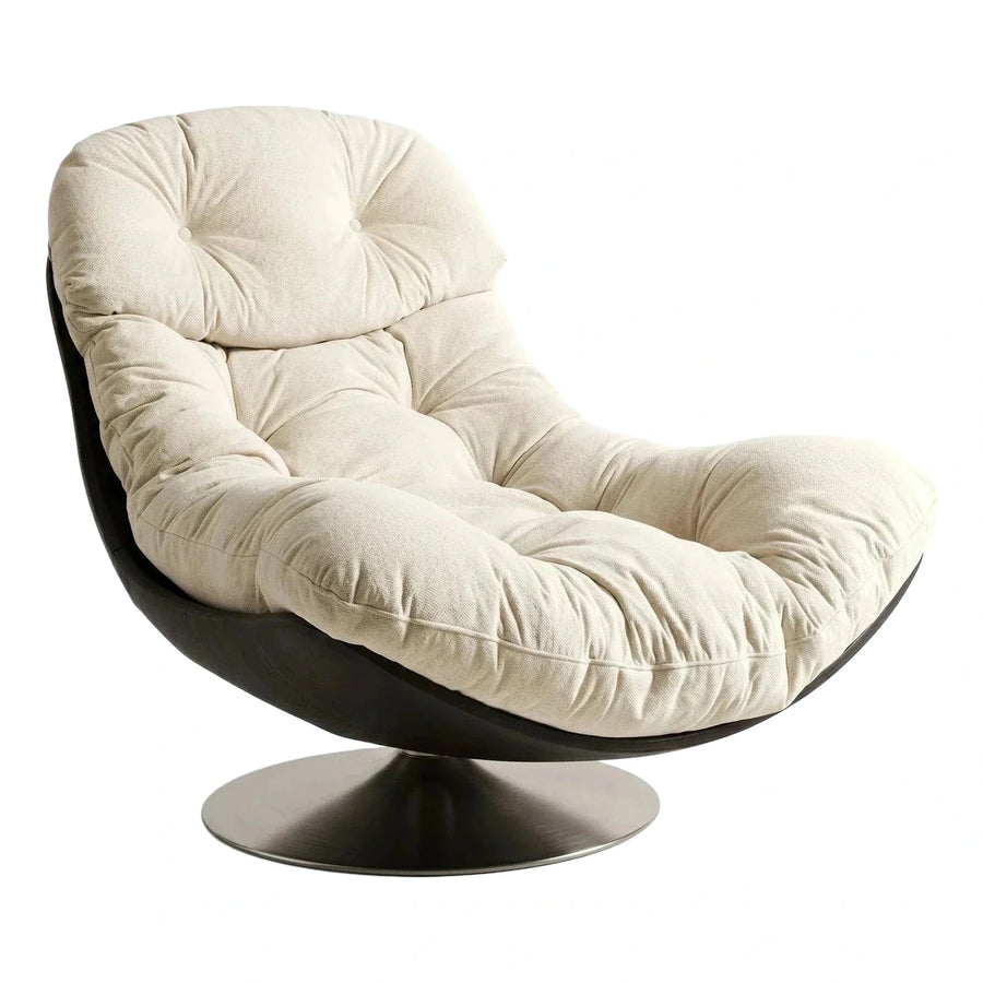 Cream Tufted Swivel Lounge Chair Dark Shell