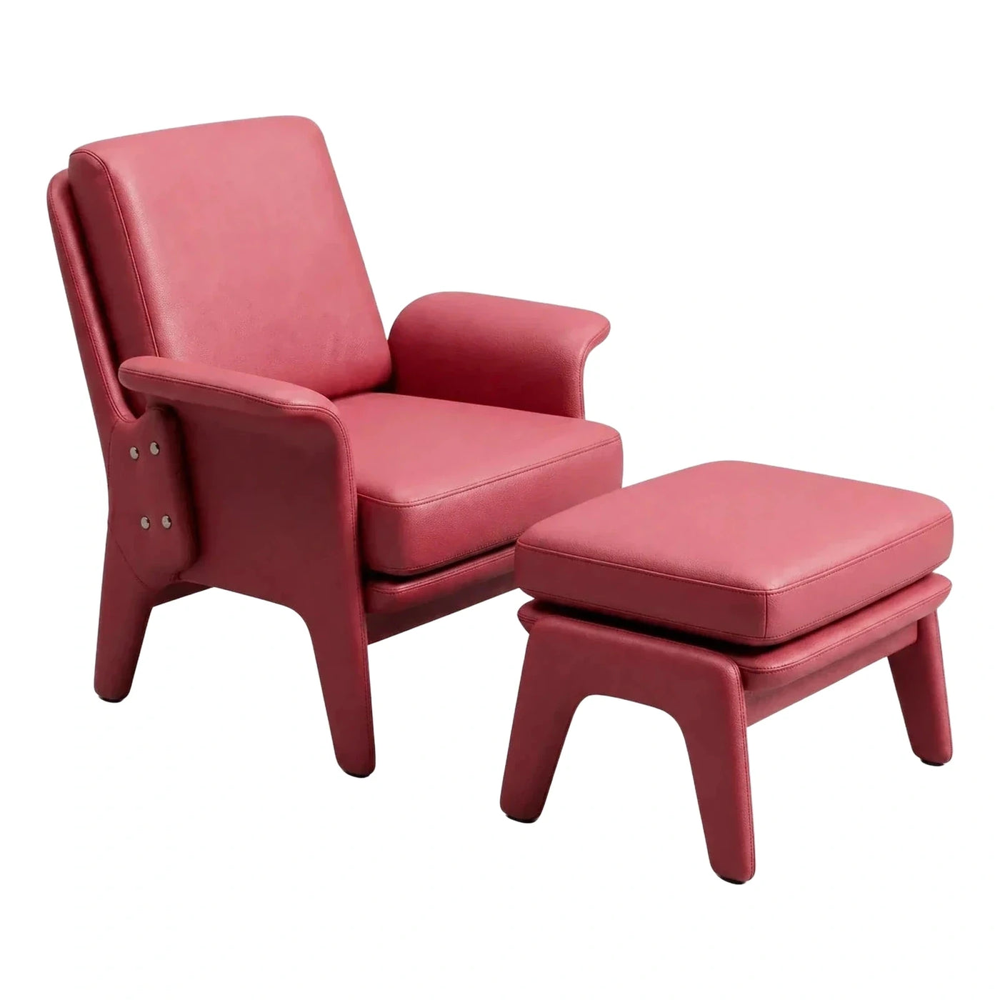 Modern Red Leather Lounge Chair with Ottoman