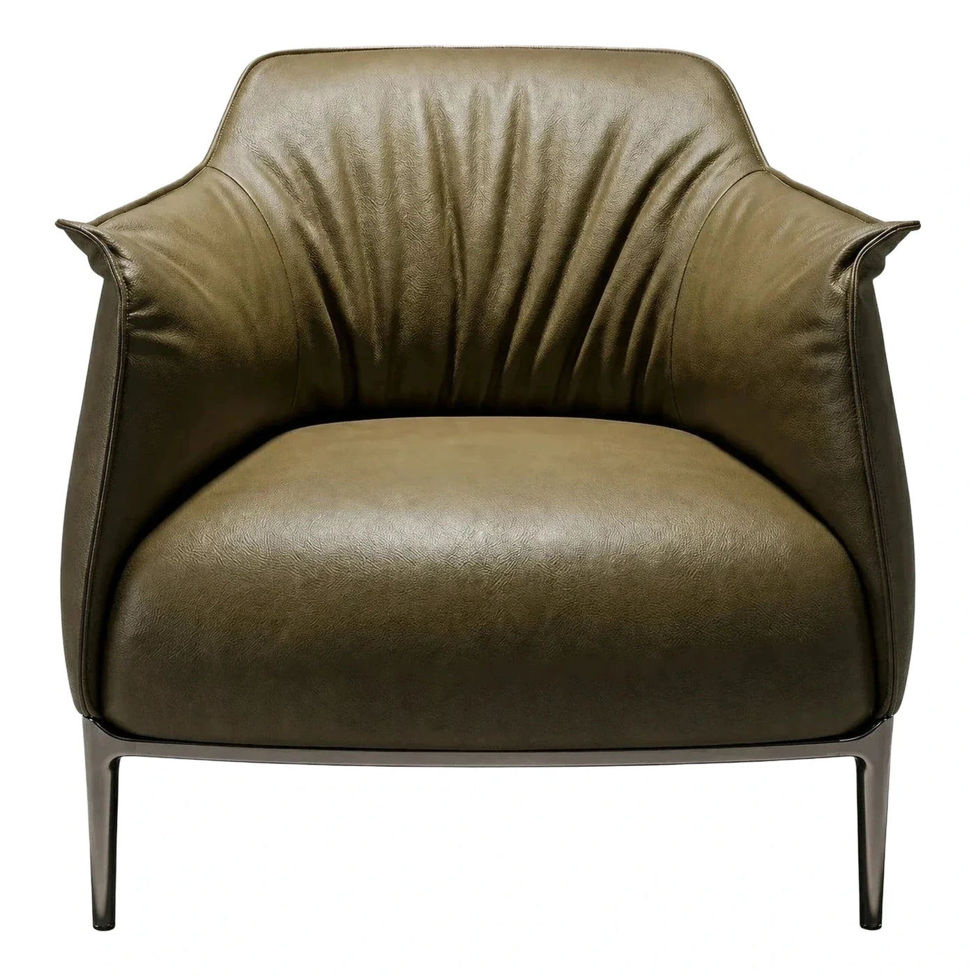 Modern Olive Green Leather Armchair with Metal Legs