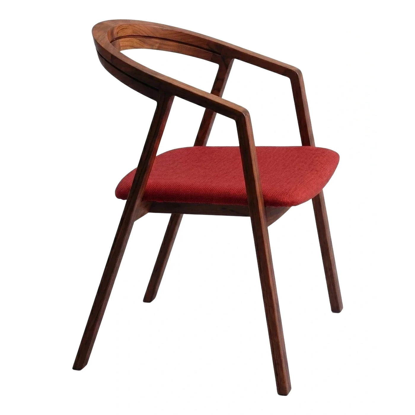 Modern Curved Wood Dining Chair with Red Seat