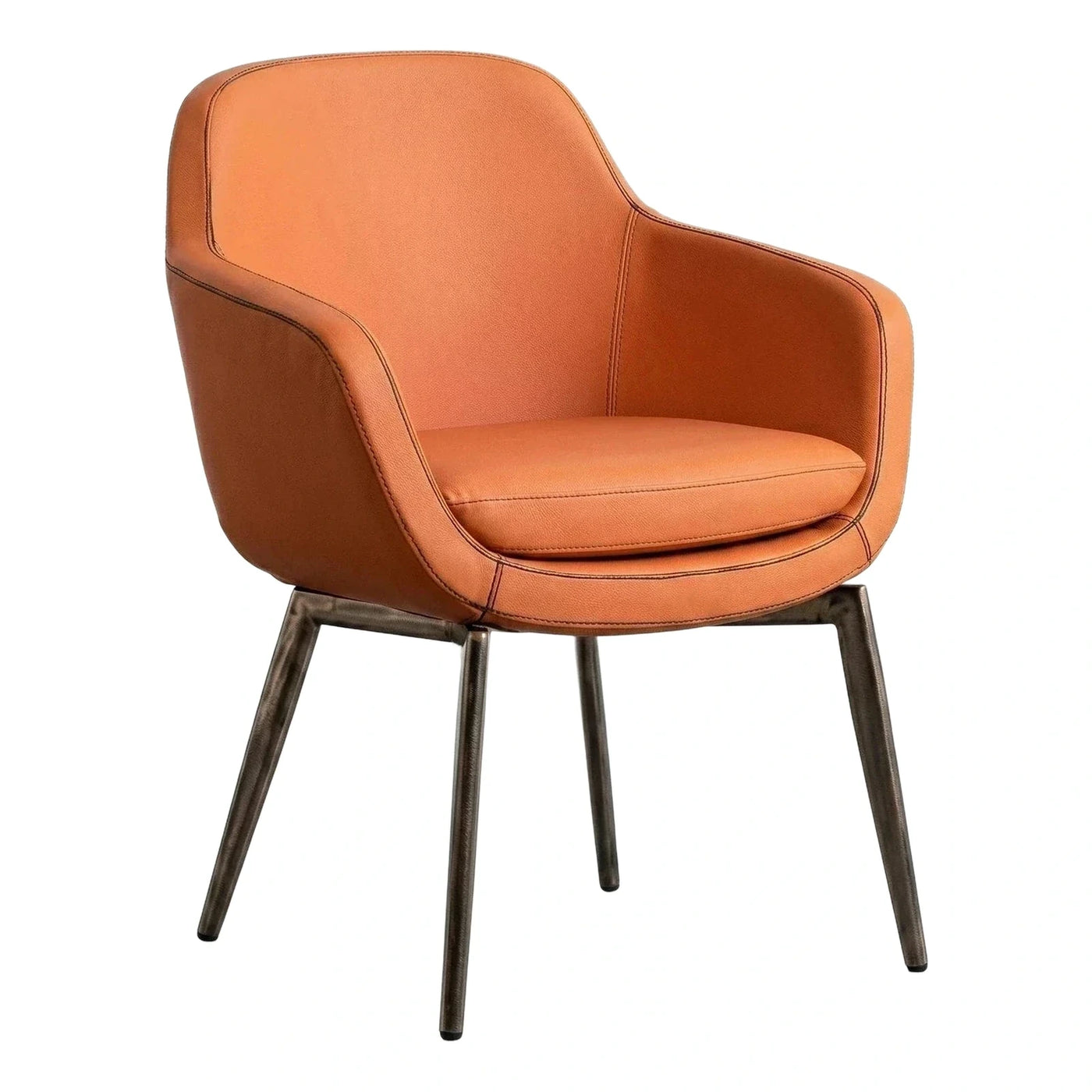 Modern Cognac Leather Armchair with Dark Metal Legs