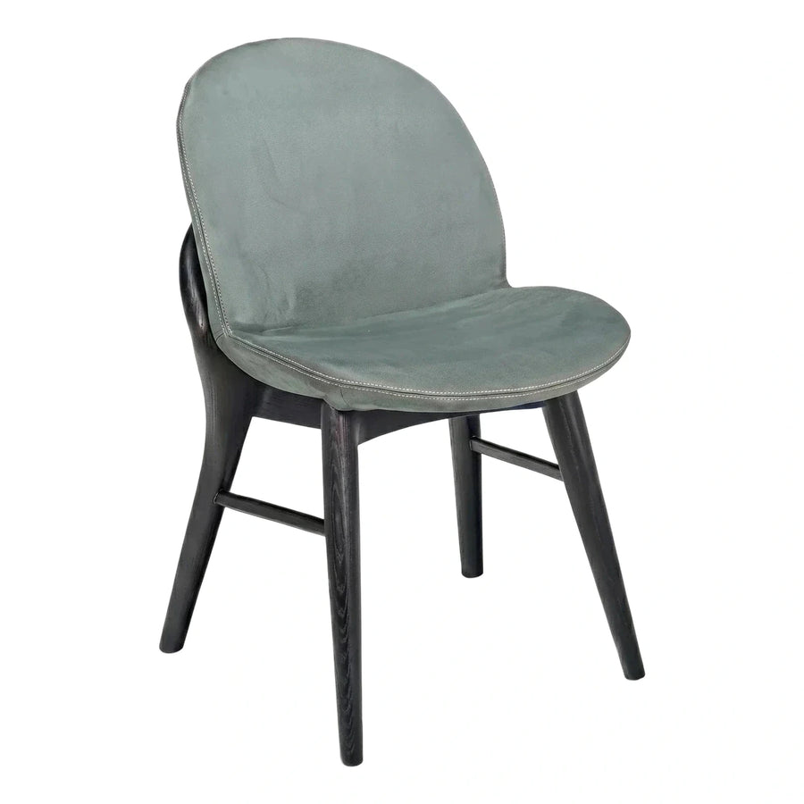 Modern Green Leather Dining Chair with Dark Wood Legs