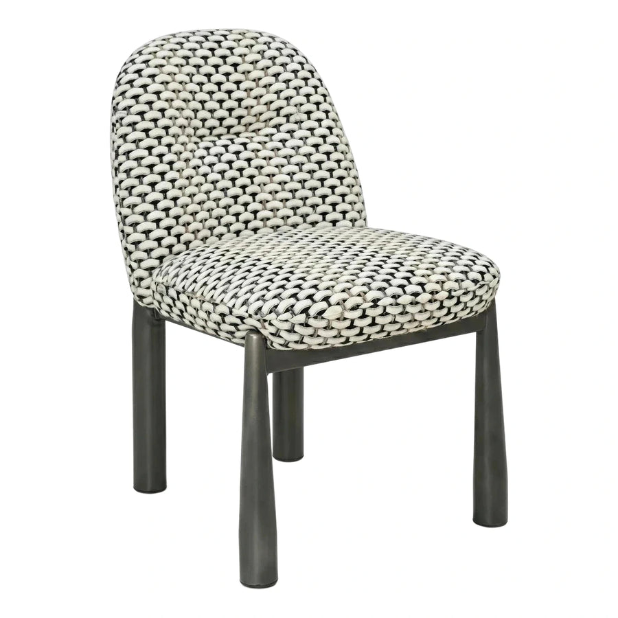 Woven Black and White Upholstered Dining Chair