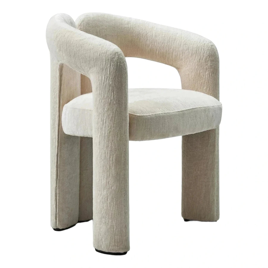 Cream Boucle Lounge Chair with Thick Cylindrical Legs