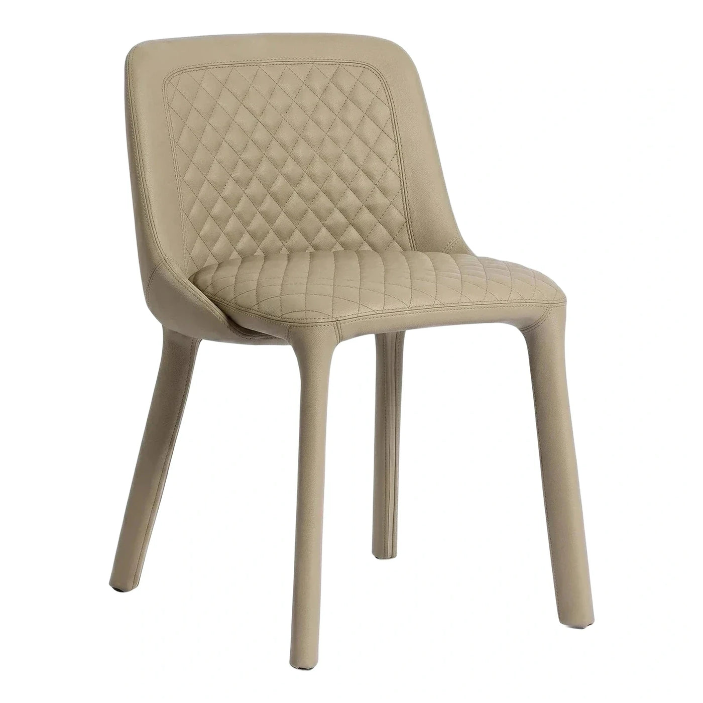 Beige Quilted Leather Dining Chair with Upholstered Legs