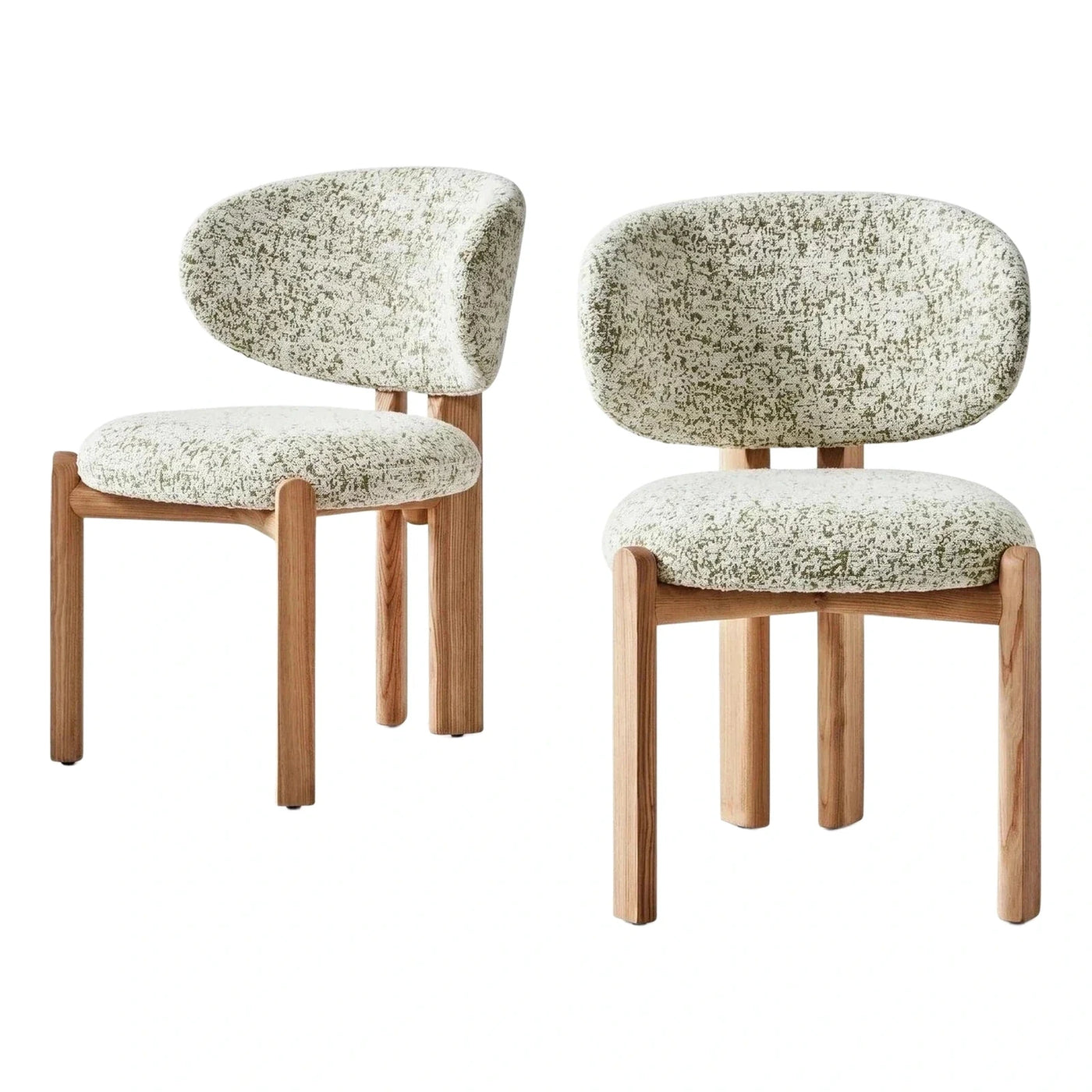 Rounded Speckled Fabric Dining Chair with Wood Legs