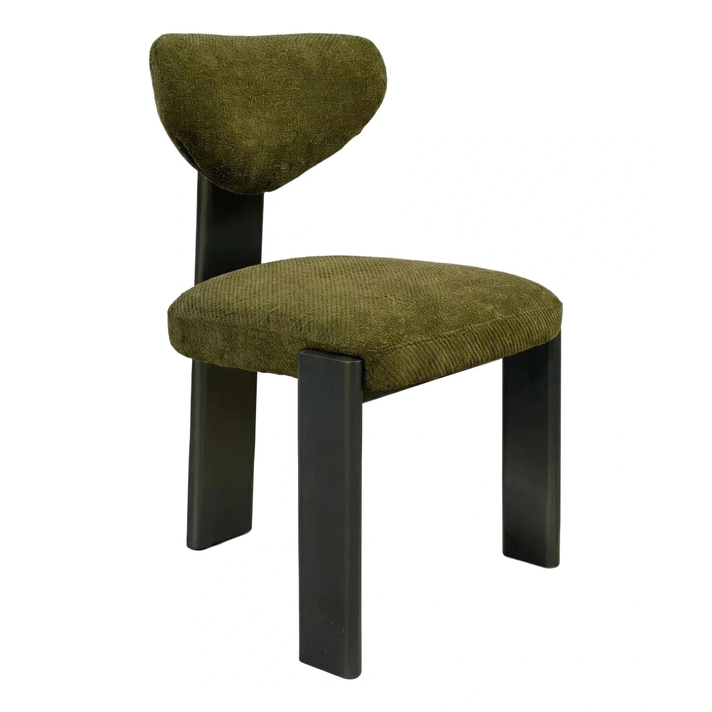 Olive Green Textured Dining Chair with Black Block Legs