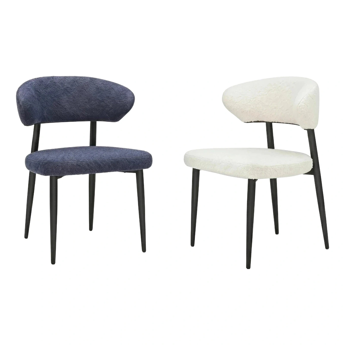 Modern Curved Boucle Dining Chair with Black Legs