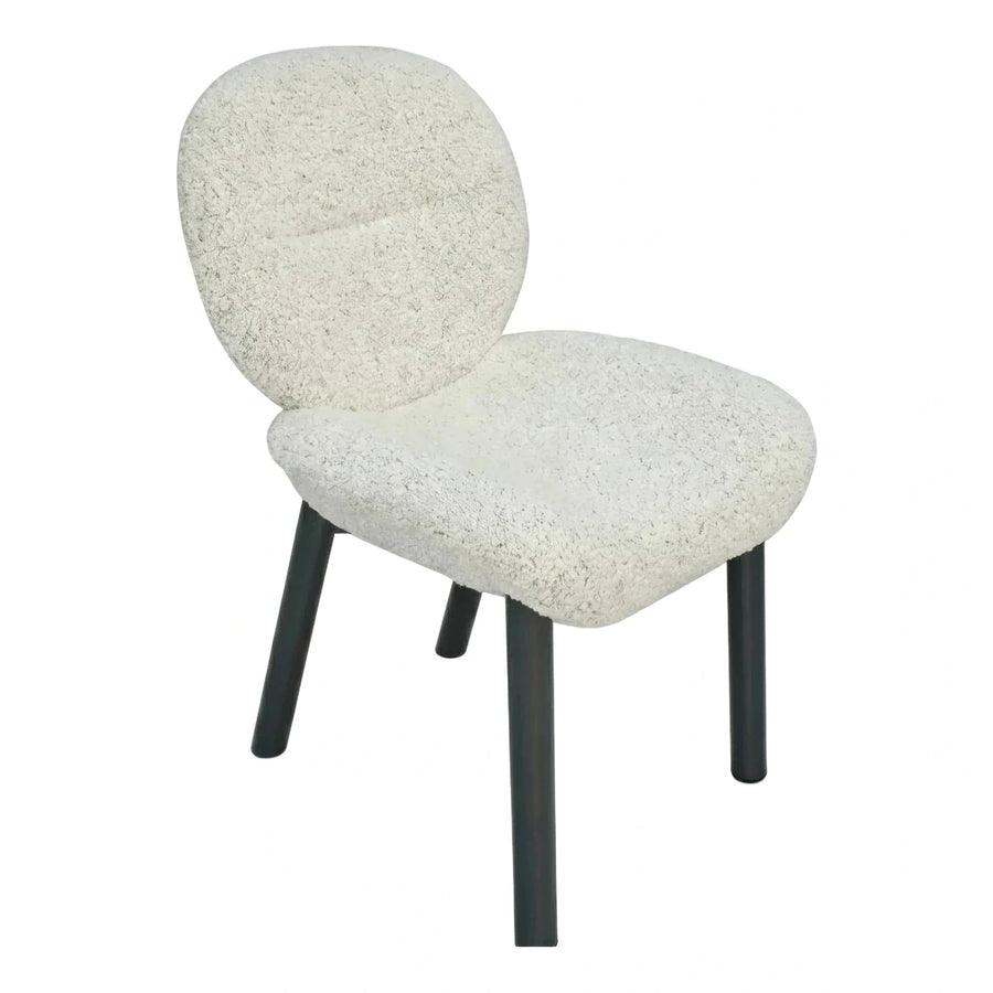 Modern White Boucle Dining Chair with Black Legs