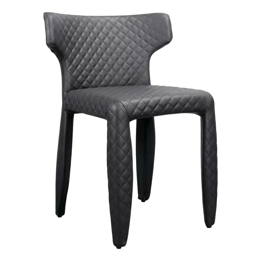Quilted Dark Grey Leather Dining Chair Modern