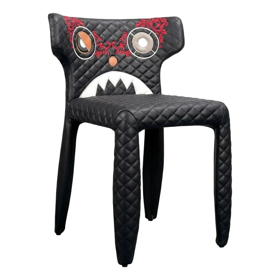 Black Quilted Leather Monster Face Dining Chair