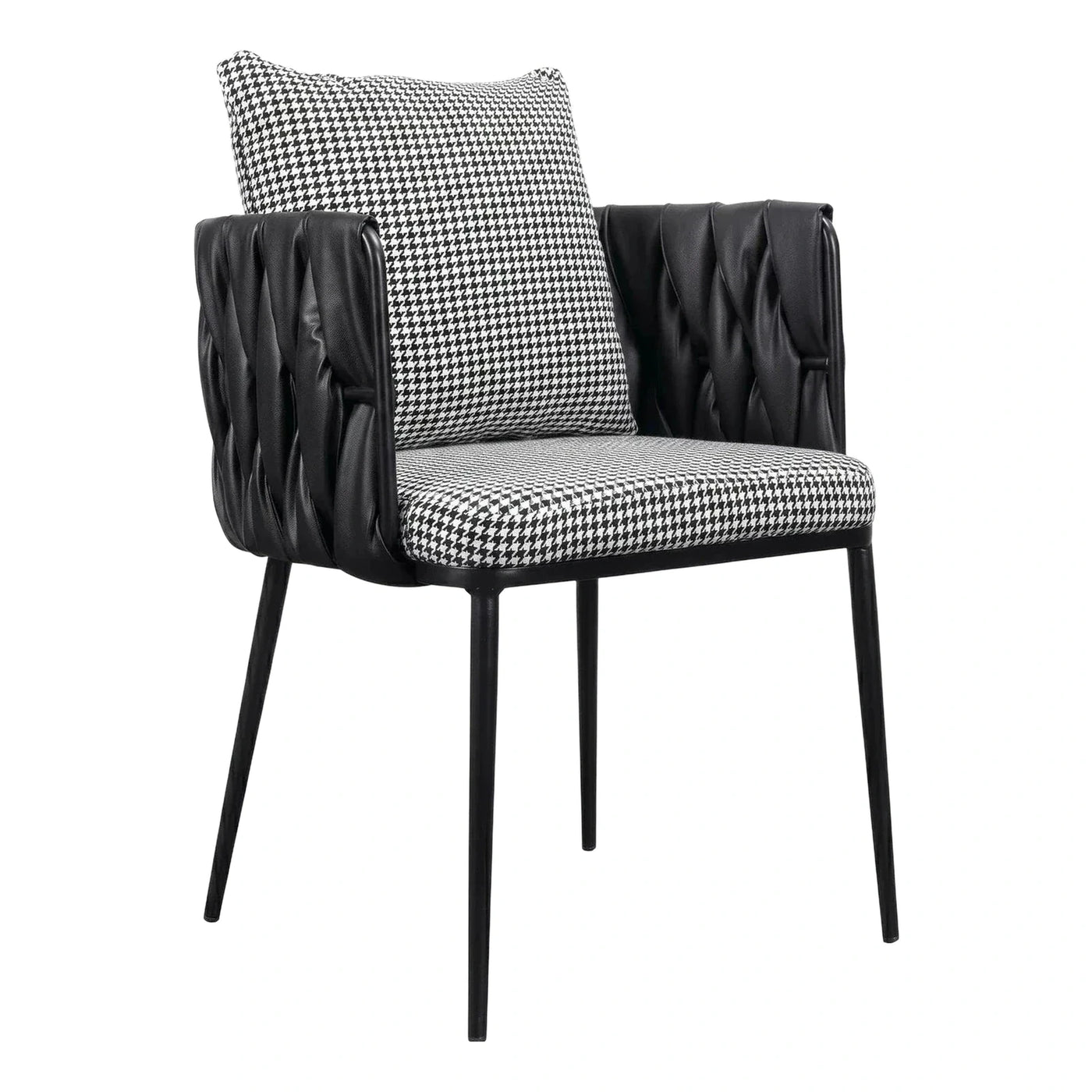 Modern Black Houndstooth Tufted Armchair