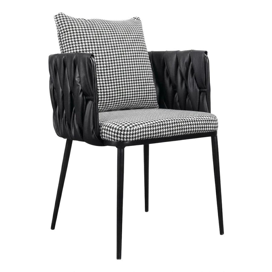 Modern Black Houndstooth Tufted Armchair