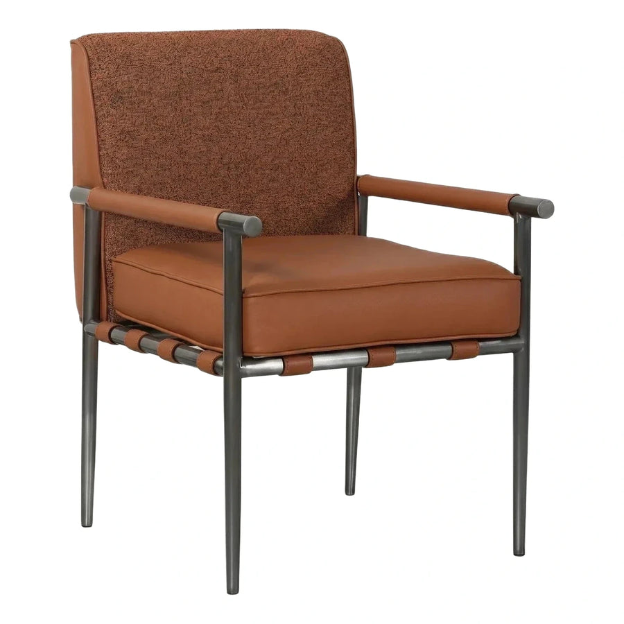 Modern Brown Leather and Fabric Metal Armchair