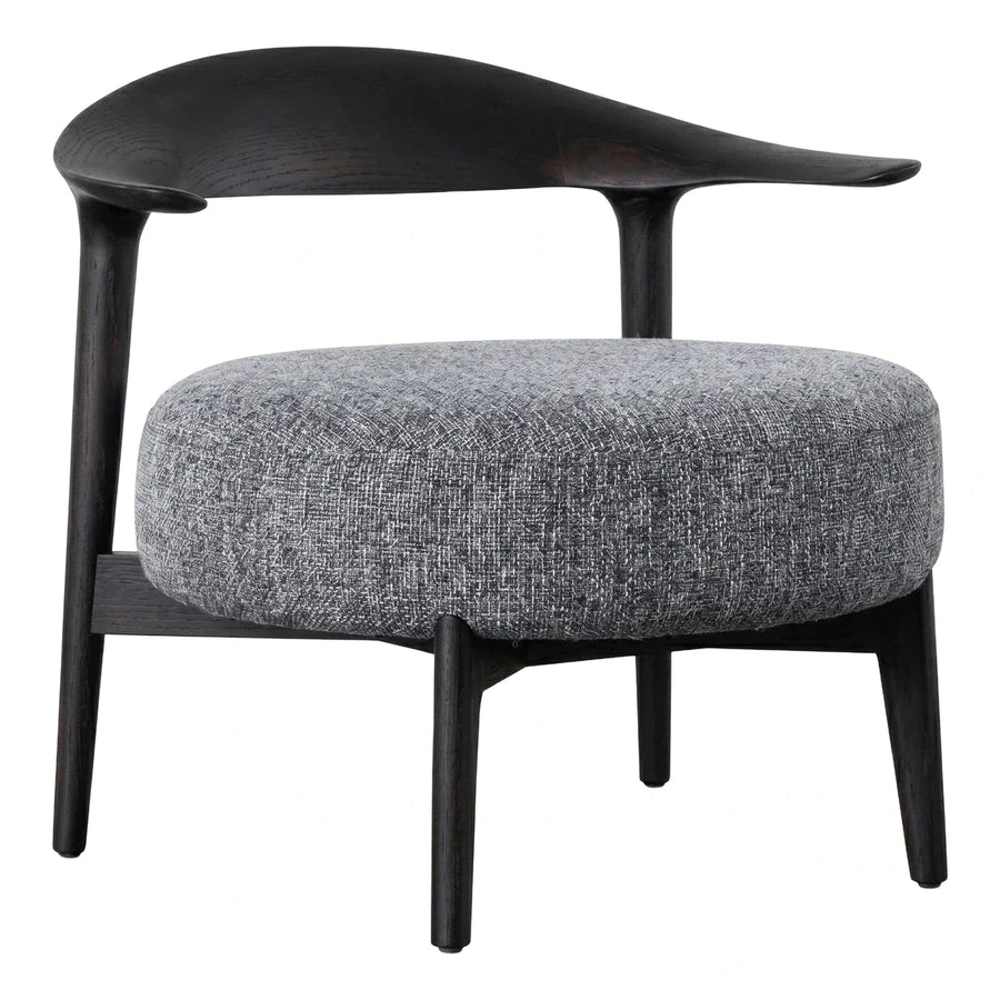 Modern Grey Fabric Lounge Chair with Curved Wood Frame