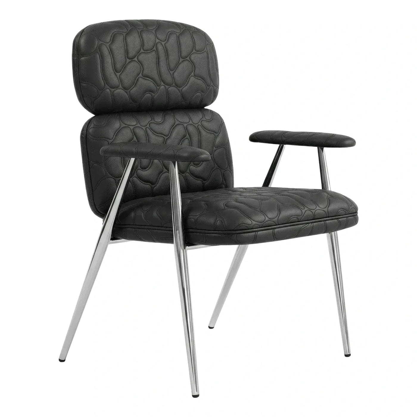 Black Quilted Leather Lounge Chair with Chrome Legs